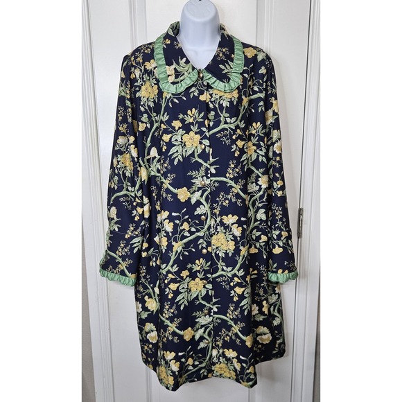 TUCKERNUCK XXL Twiggy Night Bloom Floral Green Trim‎ Gold Buttons Navy Dress - Picture 1 of 16